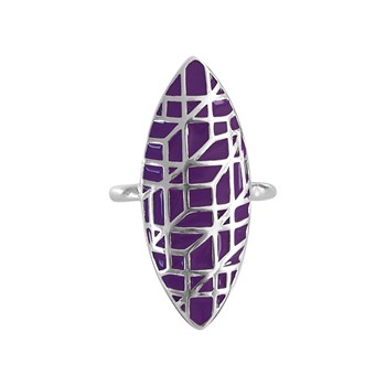Bague marquise en argent rhodié avec émail violet
