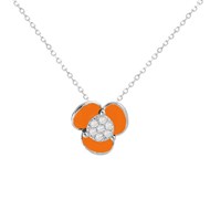 Collier fleur en argent rhodié avec émail orange et oxydes de zirconium