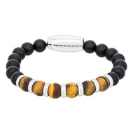 Bracelet Homme acier, oeils de tigre et pierres noir 'YELLOW TIGER EYES'
