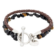 Bracelet Homme double tour cuir oeils de tigre marron 'BLUE TIGER EYE'