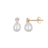 Boucles d'Oreilles Perles de Culture - Or Jaune - Serties d'un zirconium - Femme - vue V1