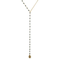 Collier en Y  perle de verre chapelet et  cauri doré à l 'or