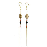 Boucles d'oreilles pendantes cauri perles doré à l 'or fin