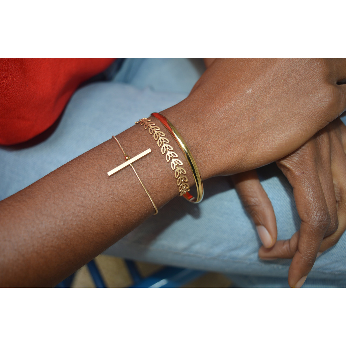 Bracelet délicat minimaliste chaîne barre perles-doré à l 'or fin - vue 3