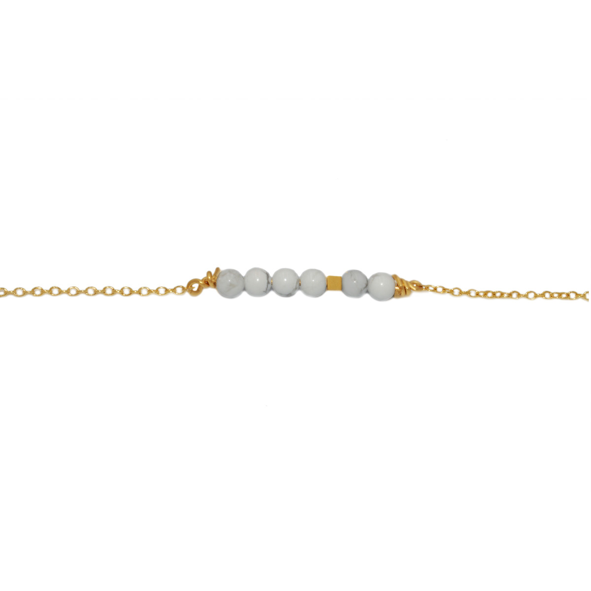 Bracelets  de Perles semi-précieuse d'howlite et  d'hematite-Doré à l'or fin