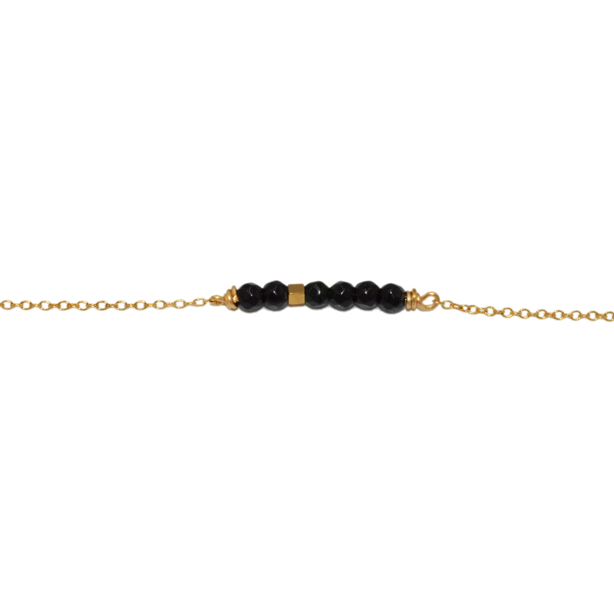 Bracelets  de Perles semi-précieuse d'onyx et d'hematite-Doré à l'or fin