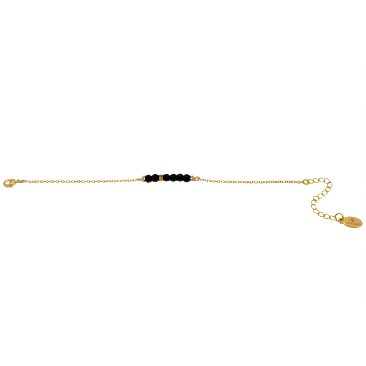 Bracelets  de Perles semi-précieuse d'onyx et d'hematite-Doré à l'or fin - vue 2