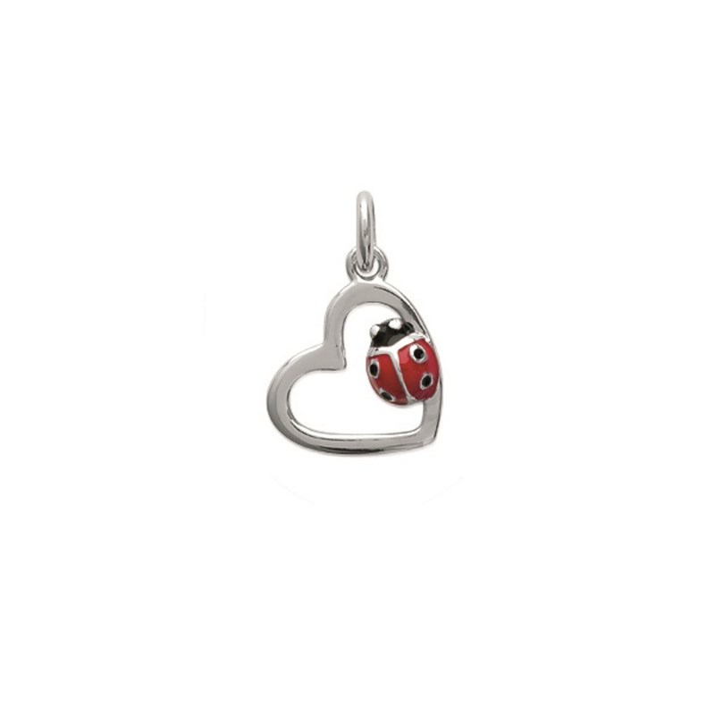 Collier coeur coccinelle émail rouge et noir Argent 925 Rhodié - vue 3