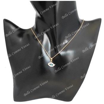 Collier oeil bleu porte bonheur protection serti d'oxydes de zirconium Plaqué OR 750 3 microns 2 tons