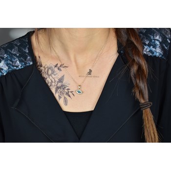 Collier oeil bleu porte bonheur protection serti d'oxydes de zirconium Plaqué OR 750 3 microns 2 tons
