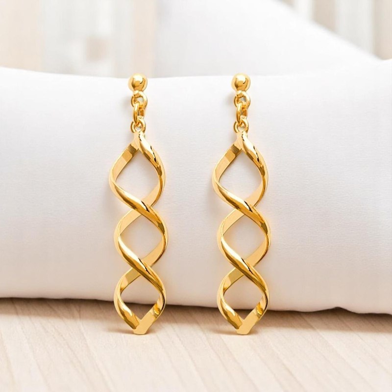 Boucles d'oreilles spirale torsadée Plaqué OR 750 3 microns - vue 2