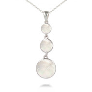 Pendentif 3 disques de nacre blanche sertis argent rhodié