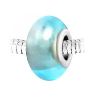 Charm perle verre bleu et acier SC Crystal