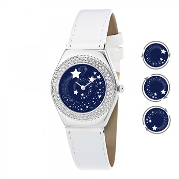 Alysson sterren horloge met draaiend uurwerk SC Crystal versierd met 88 fonkelende kristallen en zijn ketting