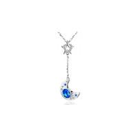 Collier Lune et Etoile orné de cristaux de Swarovski Bleu