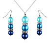 Parure Collier et Boucles d'oreilles Perles Turquoises, Cristal et Plaqué Rhodium - vue V1