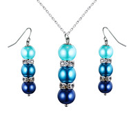 Parure Collier et Boucles d'oreilles Perles Turquoises, Cristal et Plaqué Rhodium