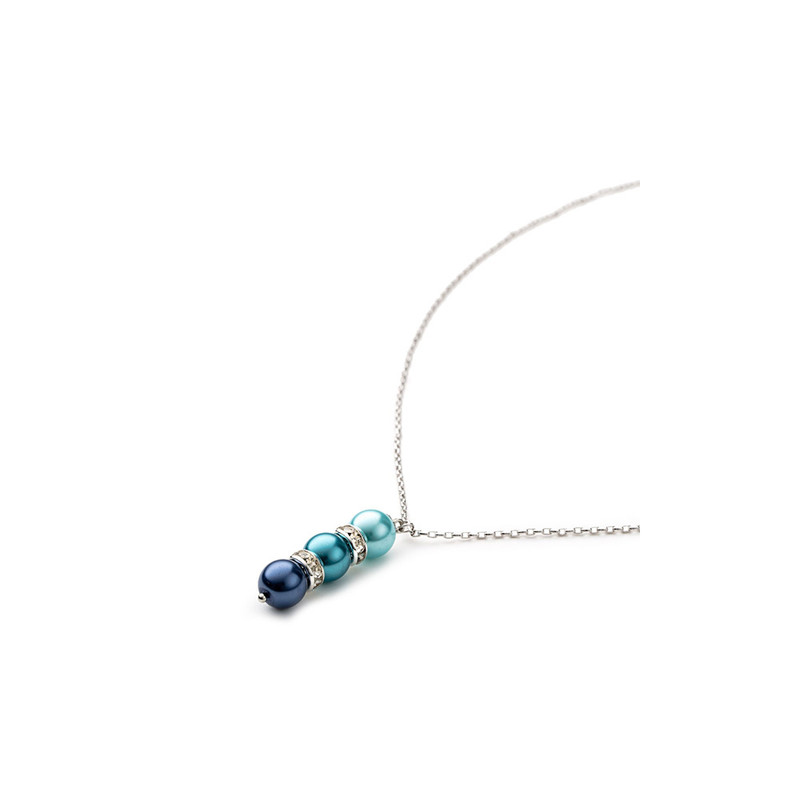 Parure Collier et Boucles d'oreilles Perles Turquoises, Cristal et Plaqué Rhodium - vue 2