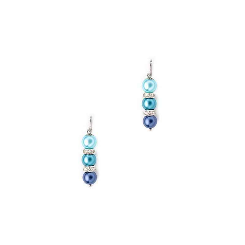 Parure Collier et Boucles d'oreilles Perles Turquoises, Cristal et Plaqué Rhodium - vue 3