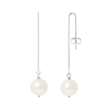 Boucles d'Oreilles Pendantes Perles de Culture Blanches et or blanc 750/1000
