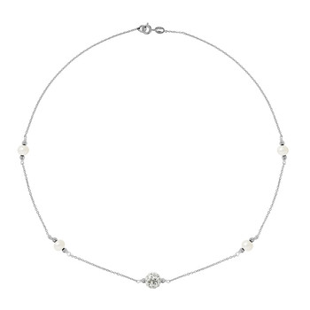 Collier Perles de culture Blanches, cristal et Argent 925