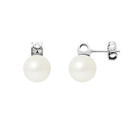 Boucles d'Oreilles Perles de Culture Blanches, Diamants et Or Blanc 750/1000