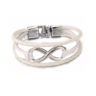 Bracelet Homme Infini Multi Rangs en Cuir Blanc et Acier Inoxydable