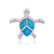 Pendentif Femme Tortue en Plaqué Argent et Pierre Opale Vert Bleu