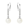 Boucles d'Oreilles Femme Pendantes Perles de Culture Blanches, Diamants et Or Blanc 750/1000 - vue V1