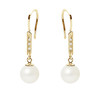 Boucles d'Oreilles Femme Pendantes Perles de Culture Blanches, Diamants et Or Jaune 750/1000 - vue V1