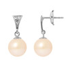 Boucles d'Oreilles Femme Perles de Culture Roses, Diamants et Or Blanc 750/1000 - vue V1