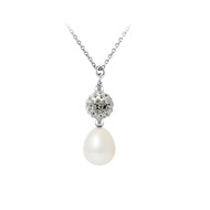 Collier Pendentif Perle de culture blanche, cristal et Argent 925