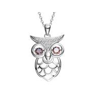 Pendentif Femme Hibou orné de cristaux de Swarovski Cubic Zirconia Rouge et Blanc