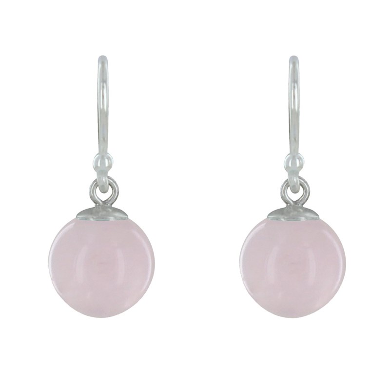 Boucles d'Oreilles Argent 925 Billes de Quartz Rose - vue 2