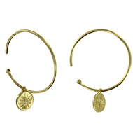 Boucles d'Oreilles Plaqué Or Demi Créoles Médaille Ronde Soleil et Strass