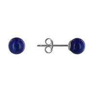 Boucles d'Oreilles Clou Argent Rhodié et Perles de Lapis Lazuli 6 mm