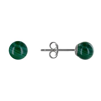 Boucles d'Oreilles Clou Argent 925 Rhodié et Perles de Malachite 6 mm