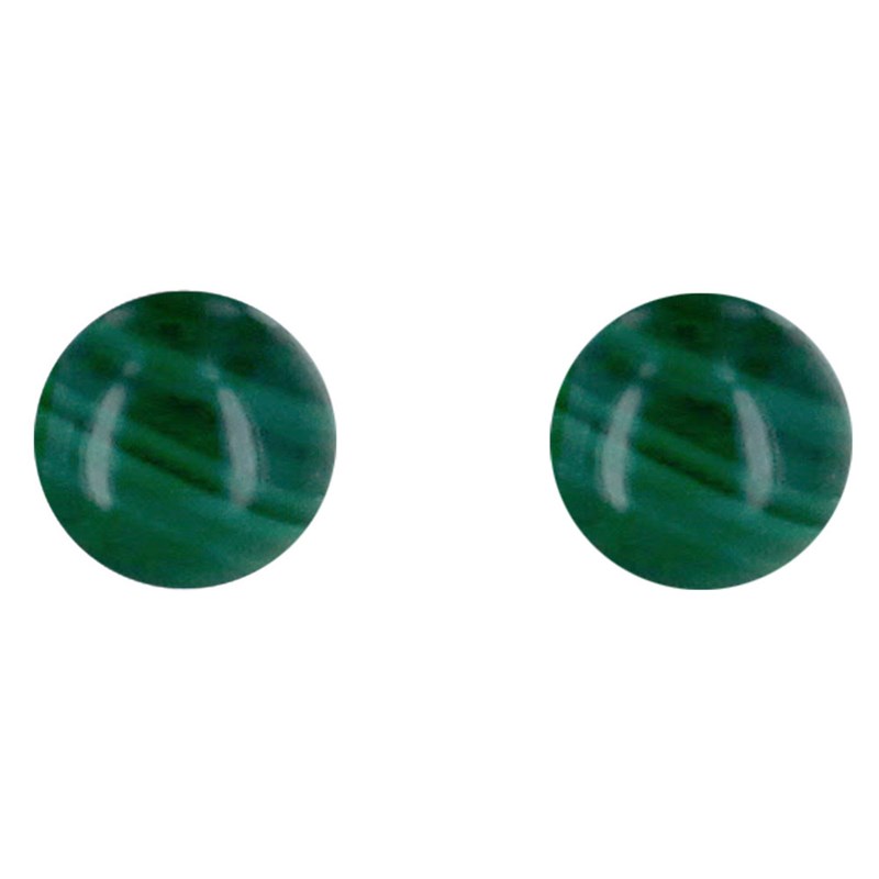 Boucles d'Oreilles Clou Argent Rhodié et Perles de Malachite 6 mm - vue 2