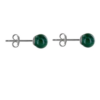 Boucles d'Oreilles Clou Argent 925 Rhodié et Perles de Malachite 6 mm