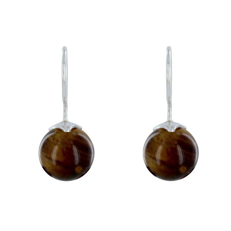 Boucles d'Oreilles Argent 925 Billes Oeil de Tigre - vue 2
