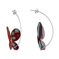 Boucles d'Oreilles Papillons Émaillés Rouge et Une Aile à Pois Vert