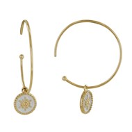 Boucles d'Oreilles Plaqué Or Demi Créoles Soleil Émail Blanche