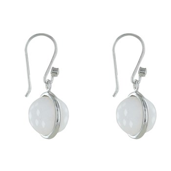 Boucles d'Oreilles Crochet Argent 925 Avec Strass Sphère d'Agate Blanche