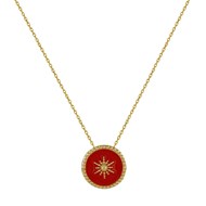 Collier Plaqué Or Soleil Émail Corail