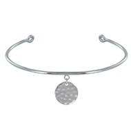 Bracelet Argent Rhodié Demi Jonc Médaille Ronde Martelée