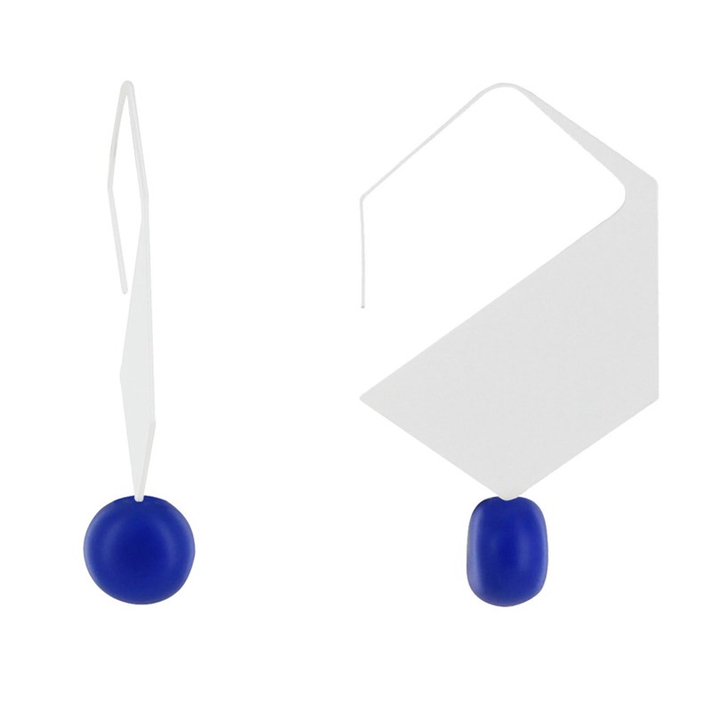 Boucles d'Oreilles Crochet Plat Métal Argenté Hexagone et Perles Céramique