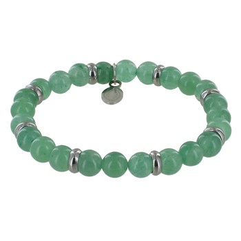 Bracelet Elastique Anneau Acier et Perles Quartz Vert