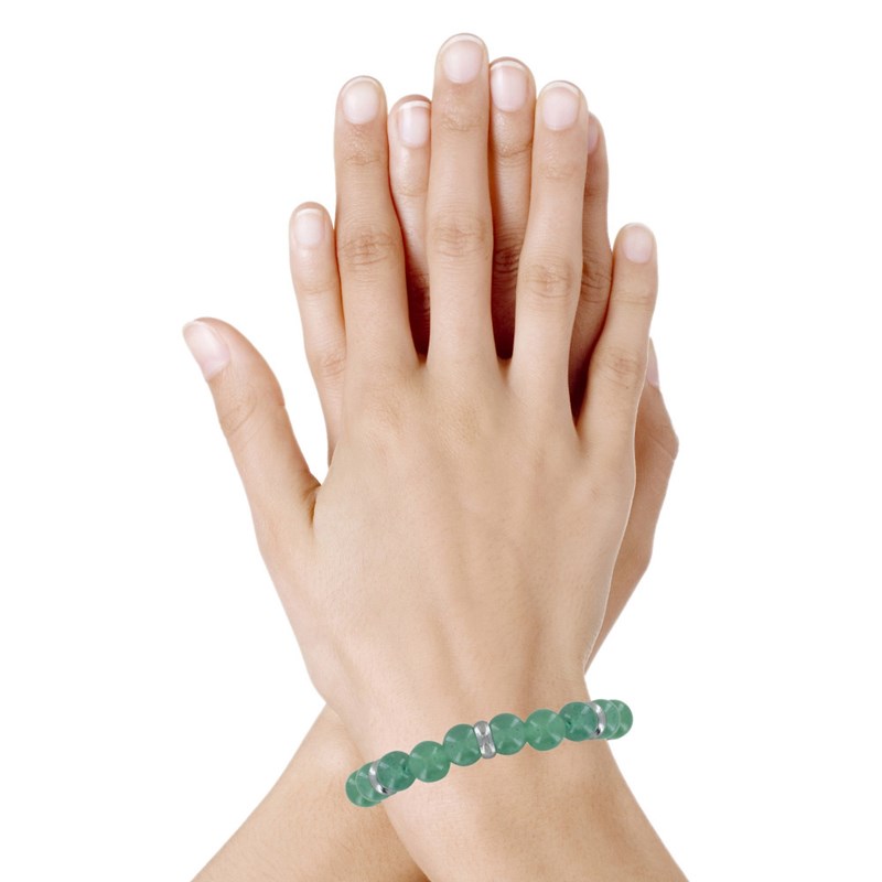 Bracelet Elastique Anneau Acier et Perles Quartz Vert - vue 2