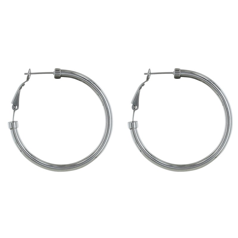 Boucles d'Oreilles Acier Créoles Rondes 6cm - vue 3