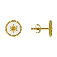 Boucles d'Oreilles Plaqué Or Clous Soleil Émail Blanche